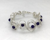 Sapphire Bracelet,  Silver Bracelet,   September Birthday, Silver Wire Bracelet,   Handmade Silver Cuff Bracelet,  Blue Gemstone Bracelet