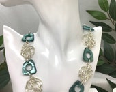Silver Wire and Teal Necklace. Silver Necklace. Statement Necklace. Teal Necklace. Handmade Necklace.