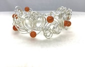 Carnelian Bracelet. Silver Bracelet. July Birthstone, Silver Wire Cuff Bracelet, Handmade Cuff Bracelet