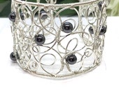 Hematite Wire Scroll Bracelet,  Silver Bracelet,  Boho Hematite Bracelet,   Handmade Silver Wire Cuff Bracelet, Silver Wire Bracelet.