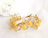 Amber Bracelet, Gold Bracelet, Natural Baltic Amber Cuff Bracelet, Wire Bracelet, Wire Cuff, Handmade Amber Cuff Bracelet