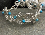 Turquoise Bracelet, Silver Bracelet, Silver Wire Bracelet, December Birthday, Wire Cuff Bracelet, Turquoise Gemstone Bracelet