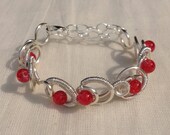 Red Crystal Bracelet, Silver Bracelet,   Red Bracelet,  Circle Bracelet, Teenagers Bracelet, Skinny Red Bracelet.    Slim Cuff