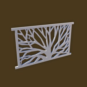 May include: White metal decorative panel with a cut-out design of a tree with branches. The panel is rectangular and has a modern, minimalist style.