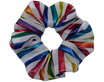 The RAINBOW Scrunchie: Sheer Metallic Stipe Handmade Hair Tie