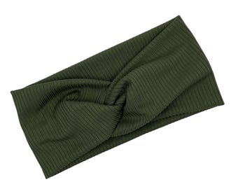 Olive Martini Greenie Rib Knit Headband: Twisted Stretchy Hairband