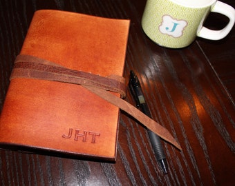 Monogram Initials Journal, Refillable Leather Journal, Leather Monogram, 5"x7" Paper Included, Personalized Custom Journal, Megan's Mark