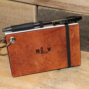 Monogrammed Leather Index Card Holder, 3&quot; x 5&quot; Index Card Case, Personalized Initials Card Organizer, Study Journal, Flash Cards Case