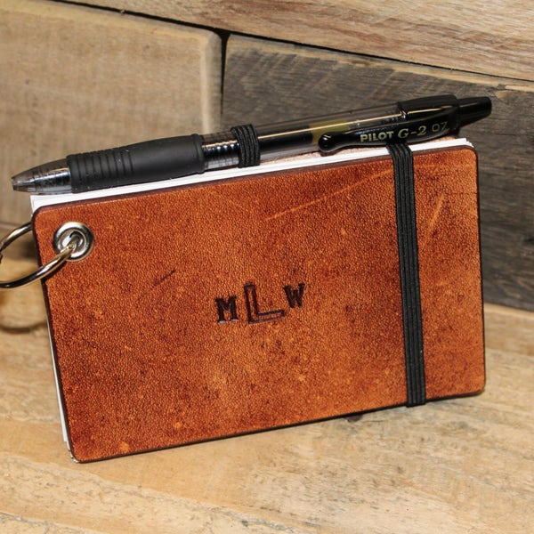 Monogrammed Leather Index Card Holder, 3" x 5" Index Card Case, Personalized Initials Card Organizer, Study Journal, Flash Cards Case