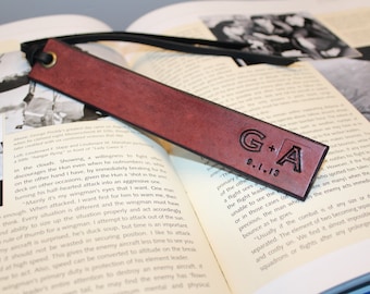 Anniversary Wedding Leather Bookmark, Personalized Bookmark, Leather Third 3rd Anniversary, Custom Couples Bookmark, Bookworm Reader