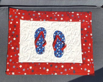 Set of Two Quilted Flip Flop 4th of July Placemats