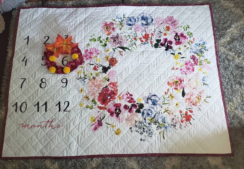 Baby Milestone Quilt With Month Marker Etsy