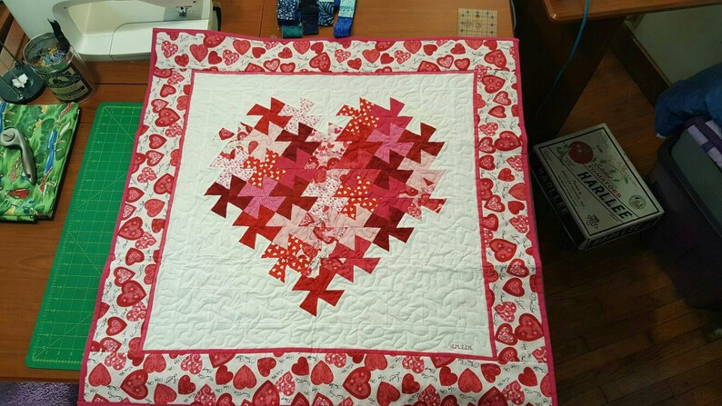 Quilted Heart Table Cover/ wall hanging image 2