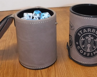 Flax Leather Dice Cups / Rollers with dice storage CUSTOM graphics