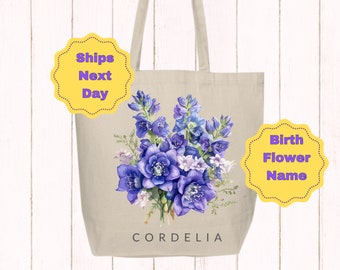 Birth Month Flower Personalized Canvas Tote Bag, Mother gifts, Bachelorette Parties, Bridesmaid, Wedding, Birthday Gift for her,Mothers day