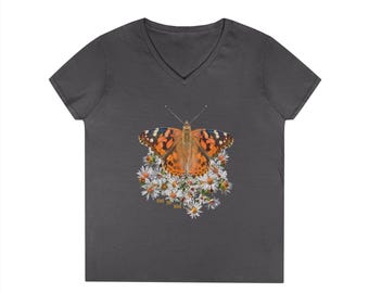 Butterfly and Daisies V-Neck T-Shirt | Nature Lover Tshirt, Kind the Mind