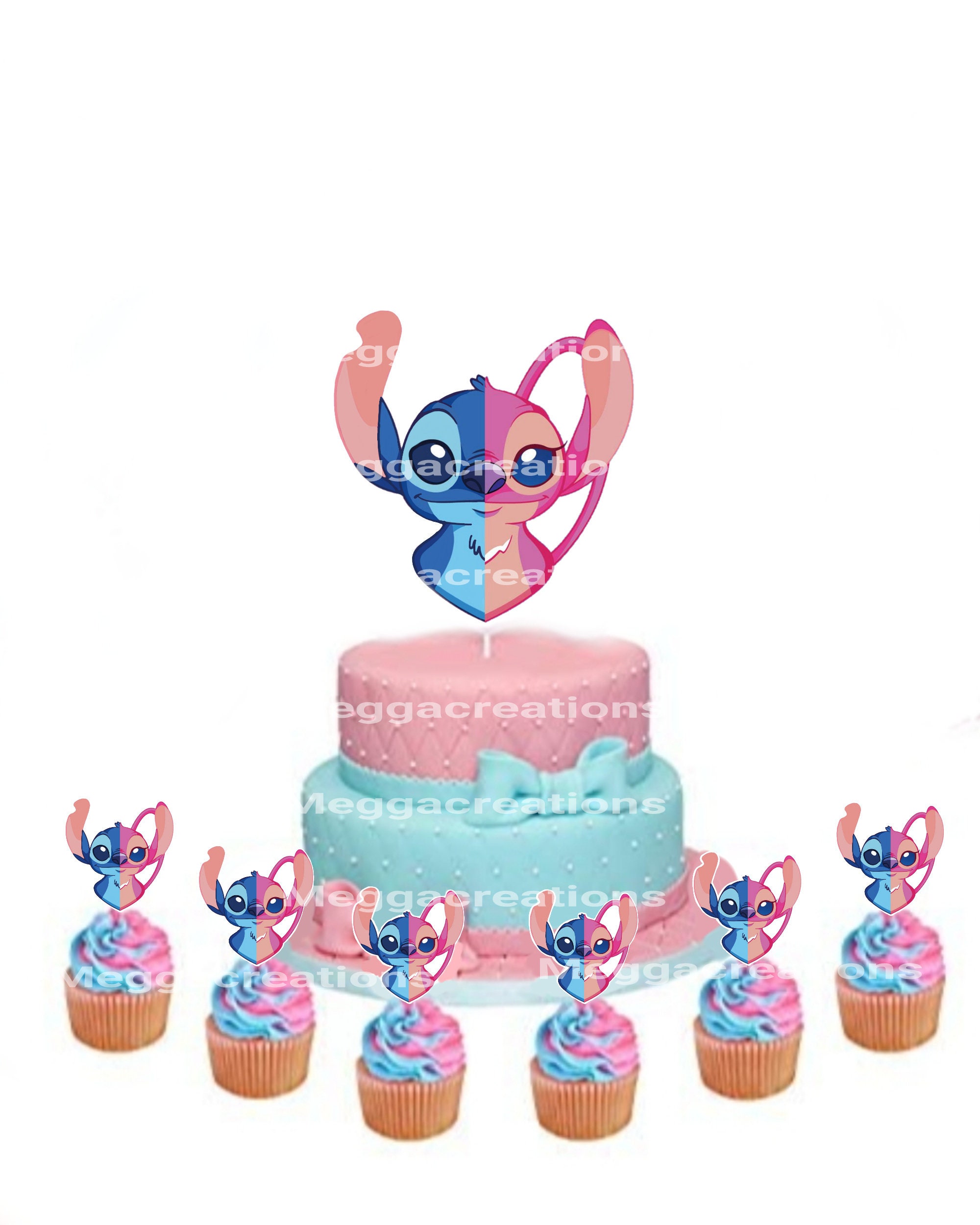 DIGITALE / Topper per torta Stitch o angelo / Festa di rivelazione