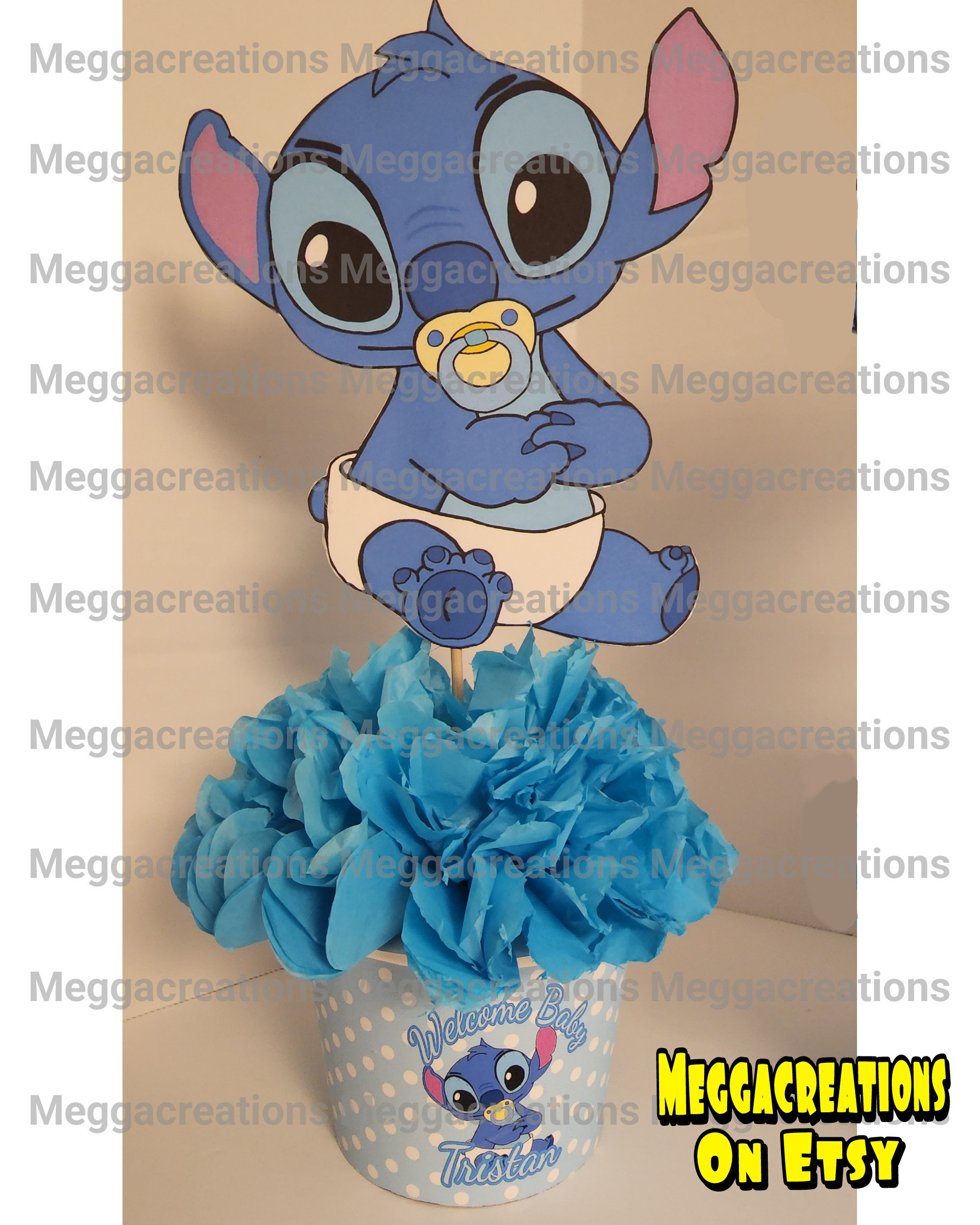 Baby Stitch or Angel personalized baby shower table centerpiece decoration  set of 2