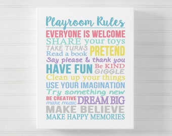 Playroom Rules Canvas, Playroom Sign, Personalized Play Room Decor, Kids Playroom Wall Art, Colorful Kids Wall Decor for Playroom Walls