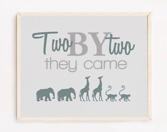 Two by Two they Came Twin Nursery Decor, Noahs Ark Twin Baby Gift, Boy Girl Twin Wall Art, Twin Boy Nursery Art, Twin Girl Gift for Twins