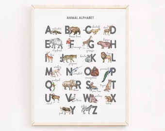 Animal Alphabet Print, Safari Animal Alphabet Wall Art, Animal ABC poster, Watercolor Jungle Animal Nursery Decor, Safari Alphabet
