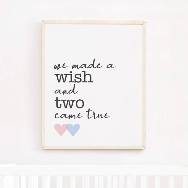 Twin Nursery Decor, We Made A Wish and Two Came True Twin Print, Boy Girl Twin Nursery Art, Twin Boys Gift, Twin Baby Shower Printable