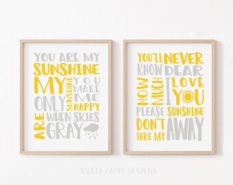 You Are My Sunshine Wall Art, Set of 2 Prints, Printable Boy Girl Neutral Nursery Decor, Sunshine Nursery, Playroom Wall Art, Boho Nursery