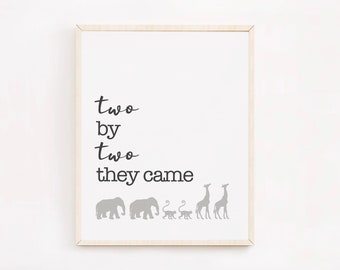 Twin Nursery Decor, Two by Two They Came Twin Wall Art, Boy Girl Twin Nursery Art, Twin Baby Gift, Twin Announcement Sign, Gift for Twins