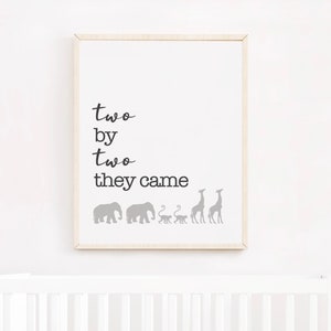 Twin Nursery Decor, Two by Two They Came Twin Wall Art, Boy Girl Twin Nursery Art, Twin Baby Gift, Twin Announcement Sign, Gift for Twins image 1