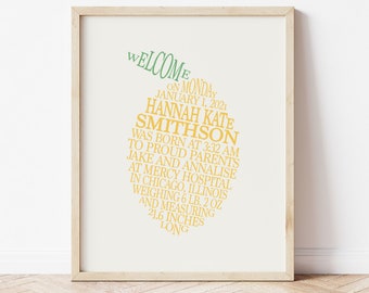 Lemon Nursery Wall Art, Baby Birth Stats Print, Baby Girl Citrus Nursery, Custom Lemon Nursery Decor, Personalized Baby Gift