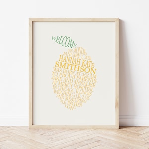 Lemon Nursery Wall Art, Baby Birth Stats Print, Baby Girl Citrus Nursery, Custom Lemon Nursery Decor, Personalized Baby Gift image 1