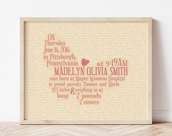 Baby Girl Butterfly Birth Announcement Wall Art, Baby Birth Stats Print, Baby Girl Butterfly Nursery Decor Girl Nursery Decor Girl Baby Gift