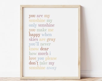 You Are My Sunshine Nursery Decor, Boho Nursery Art Printable, Rainbow Baby Nursery Decor, Gender Neutral Nursery Art, Printable Baby Gift