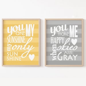 You Are My Sunshine Wall Art Prints, Set of Two You Are My Sunshine Nursery Art, Baby Girl Nursery Decor, Gender Neutral Nursery Art Prints