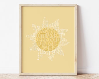 Sunshine Nursery Decor, Personalized Sun Moon Stars Nursery Art, You Are My Sunshine Baby Birth Stats Wall Art, Celestial Nursery Printable