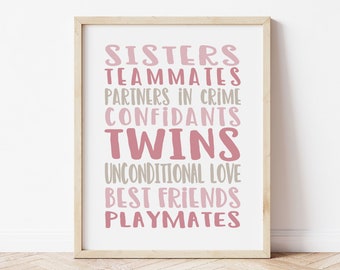 Twin Girl Nursery Art, Twin Sisters Print, Twin Nursery Decor, Twin Girl Nursery Decor, Twin Sister Nursery Art, Gift for Twin Girls