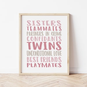 Twin Girl Nursery Art, Twin Sisters Print, Twin Nursery Decor, Twin Girl Nursery Decor, Twin Sister Nursery Art, Gift for Twin Girls