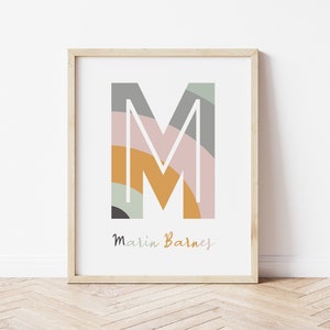 Gender Neutral Nursery Decor, Boho Rainbow Nursery Art, Personalized Baby Initial Print, Rainbow Baby Gift, Initial Nursery Printable Art