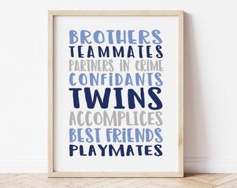 Twin Boy Nursery Art, Twin Brothers Print, Twin Nursery Decor, Twin Boys Nursery Decor, Gift for Twin Boys, Twin Boy Baby Shower Decor