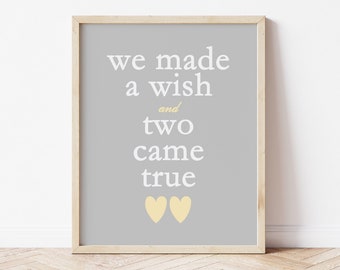 Twin Nursery Decor, We Made A Wish and Two Came True, Twin Baby Announcement, Boy Girl Twin Gift, Twin Boy Nursery Art, Twin Girl Shower