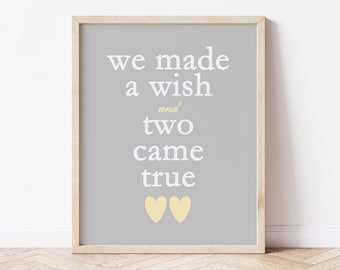 Twin Nursery Decor, We Made A Wish and Two Came True, Twin Baby Announcement, Boy Girl Twin Gift, Twin Boy Nursery Art, Twin Girl Shower