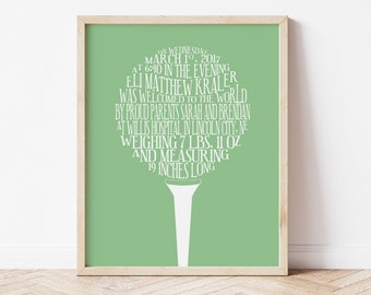 Golf Nursery Decor, Golf Baby Birth Stats Wall Art, Golf Baby Gift, Baby Boy Sports Nursery Art, Golf Ball Tee, Golf Gift for Baby Boy