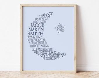 Space Nursery Decor, gepersonaliseerde moon nursery art, moon stars kwekerij print, ruimte geboorte statistieken kunst aan de muur, hemelse kwekerij naam teken
