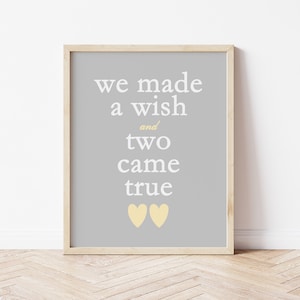 Twin Nursery Decor, We Made A Wish and Two Came True, Twin Baby Announcement, Boy Girl Twin Gift, Twin Boy Nursery Art, Twin Girl Shower