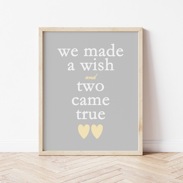 Twin Nursery Decor, We Made A Wish and Two Came True, Twin Baby Announcement, Boy Girl Twin Gift, Twin Boy Nursery Art, Twin Girl Shower
