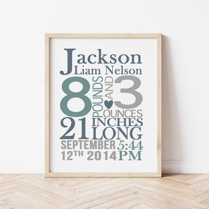 Baby Boy Birth Stats Wall Art, Birth Announcement Wall Art, Custom Baby Stats Print, Personalized Baby Boy Nursery Art, New Baby Gift