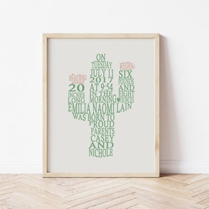 Cactus Nursery Decor, Personalized Cactus Birth Stats Print, Southwest Nursery Art, Custom Baby Boho Nursery Wall Art, Neutral Gift for Baby