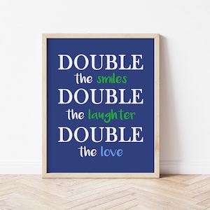 Twin Nursery Art, Double the Love Print, Twin Nursery Decor, Boy Girl Twin Nursery Decor Twin Baby Gift, Twin Boys Nursery Print