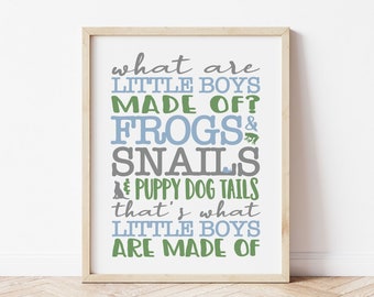What Are Little Boys Made Of Wall Art, Frogs and Snails, Snips and Snails, Baby Boy Nursery Art, Boy Nursery Decor, Nursery Quote Printable