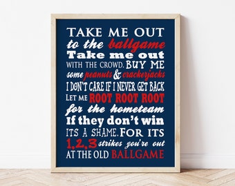 Take Me Out to the Ballgame Kids Wall Art, Baseball Nursery Art, Baseball Room Decor, Baby Boy Sports Nursery Decor, Baseball Baby Shower